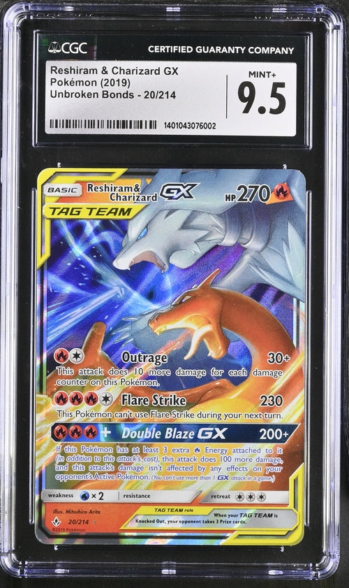 Pokemon: Reshiram & Charizard GX Unbroken Bonds 20/214 Rare Holo CGC 9.5